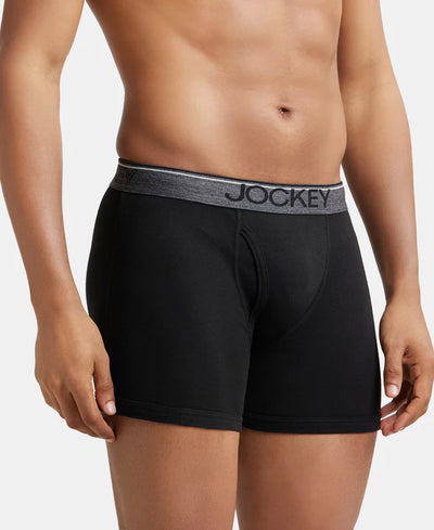 Super Combed Cotton Rib Solid Boxer Brief with Ultrasoft and Durable Waistband - Black/Charcoal Melange/Grey Melange (Pack of 3)