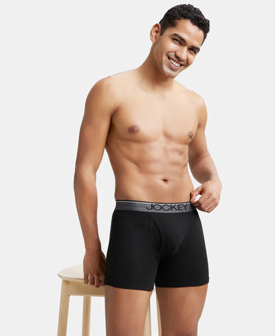 Super Combed Cotton Rib Solid Boxer Brief with Ultrasoft and Durable Waistband - Black/Charcoal Melange/Grey Melange (Pack of 3)