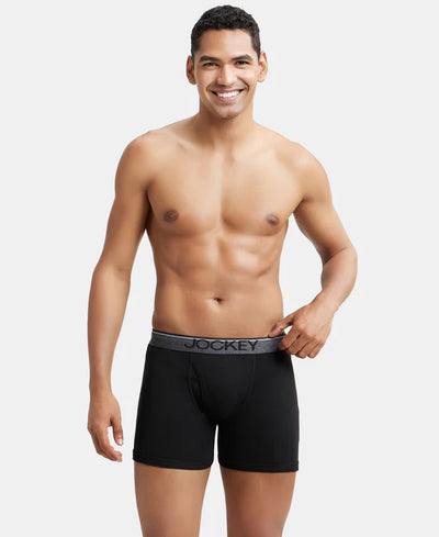 Super Combed Cotton Rib Solid Boxer Brief with Ultrasoft and Durable Waistband - Black/Charcoal Melange/Grey Melange (Pack of 3)