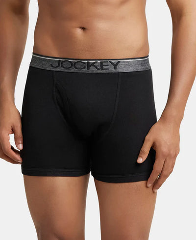 Super Combed Cotton Rib Solid Boxer Brief with Ultrasoft and Durable Waistband - Black (Pack of 2)