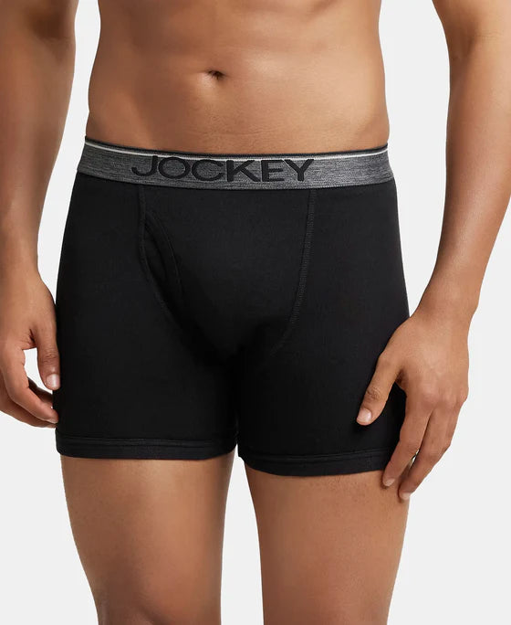 Super Combed Cotton Rib Solid Boxer Brief with Ultrasoft and Durable Waistband - Black (Pack of 2)