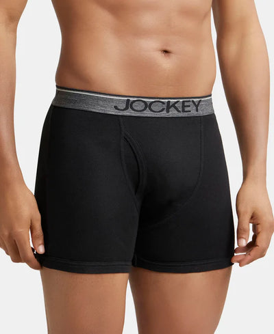 Super Combed Cotton Rib Solid Boxer Brief with Ultrasoft and Durable Waistband - Black (Pack of 2)