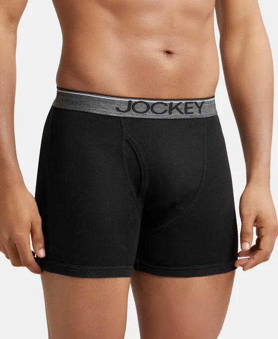 Super Combed Cotton Rib Solid Boxer Brief with Ultrasoft and Durable Waistband - Black (Pack of 2)