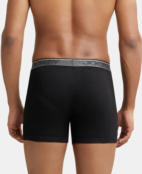 Super Combed Cotton Rib Solid Boxer Brief with Ultrasoft and Durable Waistband - Black (Pack of 2)