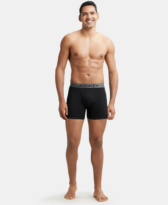 Super Combed Cotton Rib Solid Boxer Brief with Ultrasoft and Durable Waistband - Black (Pack of 2)