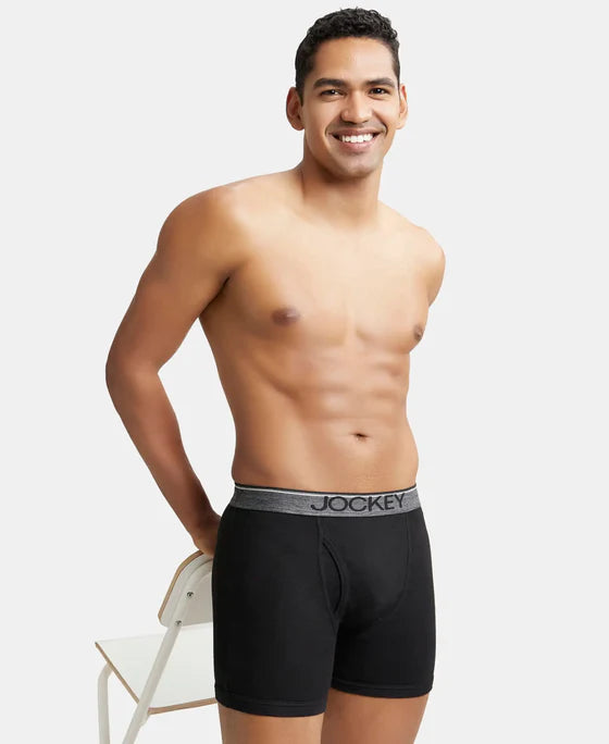 Super Combed Cotton Rib Solid Boxer Brief with Ultrasoft and Durable Waistband - Black (Pack of 2)