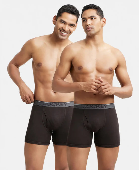 Super Combed Cotton Rib Solid Boxer Brief with Ultrasoft and Durable Waistband - Black (Pack of 2)