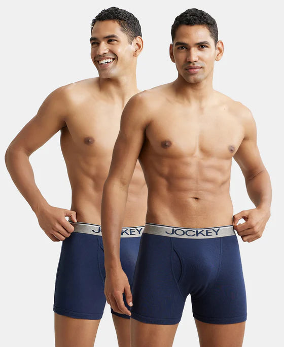 Super Combed Cotton Rib Solid Boxer Brief with Ultrasoft and Durable Waistband - Black (Pack of 2)