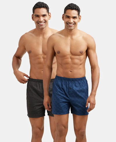 Super Combed Mercerized Cotton Woven Printed Inner Boxers with Ultrasoft and Durable Inner Waistband - Navy & Slate (Pack of 2)