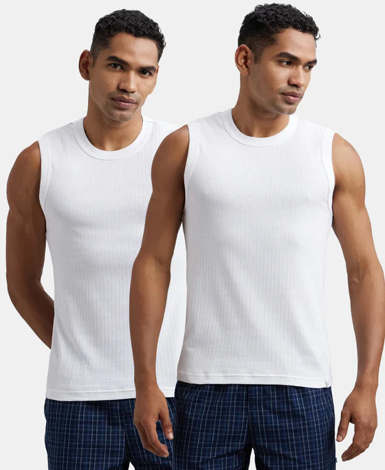 Pack of 2 Super Combed Cotton Rib Solid Round Neck Muscle Vest - Black & Charcoal Melange