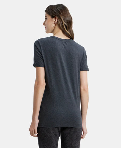 Super Combed Cotton Rich Elastane Stretch Relaxed Fit Graphic Printed Round Neck Half Sleeve T-Shirt - Black Melange