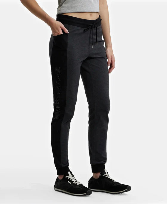 Super Combed Cotton Elastane Stretch Slim Fit Joggers With Side Pockets - Imperial Blue Melange