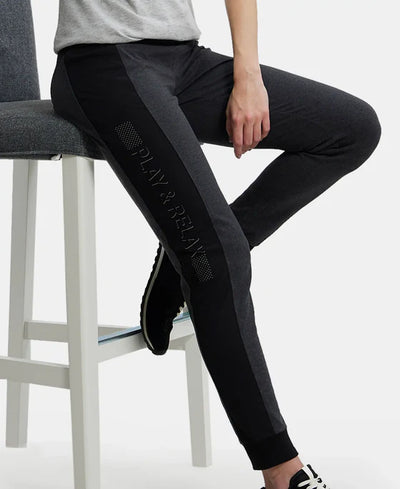Super Combed Cotton Elastane Stretch Slim Fit Joggers With Side Pockets - Imperial Blue Melange