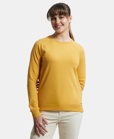 Super Combed Cotton Rich French Terry Fabric Solid Sweatshirt with Raglan Sleeve Styling - Rhubarb