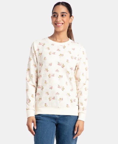 Super Combed Cotton Elastane Stretch French Terry Fabric Printed Sweatshirt with Ribbed Cuffs - Brandied Apricot