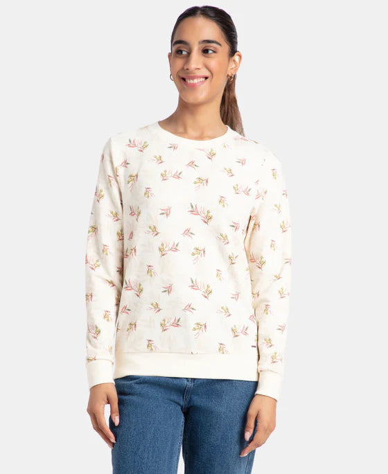 Super Combed Cotton Elastane Stretch French Terry Fabric Printed Sweatshirt with Ribbed Cuffs - Brandied Apricot
