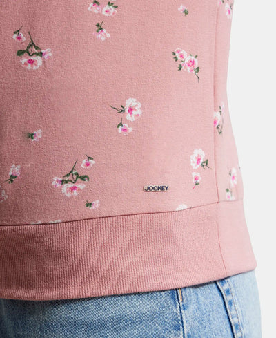 Super Combed Cotton Elastane Stretch French Terry Fabric Printed Sweatshirt with Ribbed Cuffs - Brandied Apricot