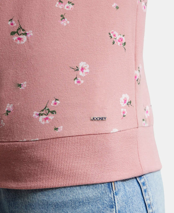 Super Combed Cotton Elastane Stretch French Terry Fabric Printed Sweatshirt with Ribbed Cuffs - Brandied Apricot