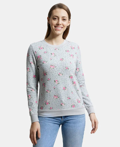 Super Combed Cotton Elastane Stretch French Terry Fabric Printed Sweatshirt with Ribbed Cuffs - Brandied Apricot