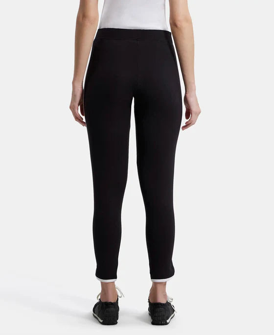 Super Combed Cotton Elastane Stretch Leggings with Contrast Side Piping - Black