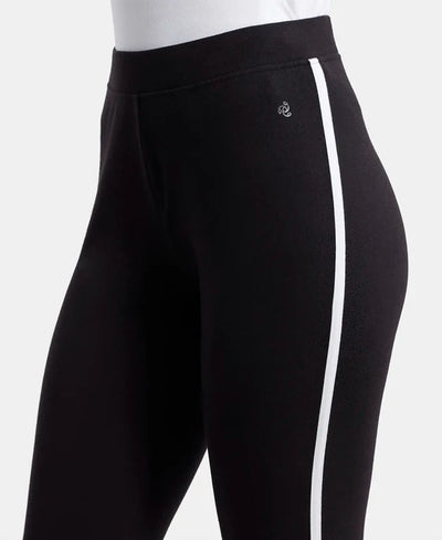 Super Combed Cotton Elastane Stretch Leggings with Contrast Side Piping - Black