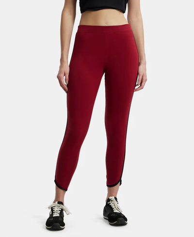 Super Combed Cotton Elastane Stretch Leggings with Contrast Side Piping - Black