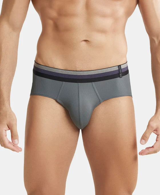Microfiber Elastane Stretch Solid Brief with StayDry Treatment - Black