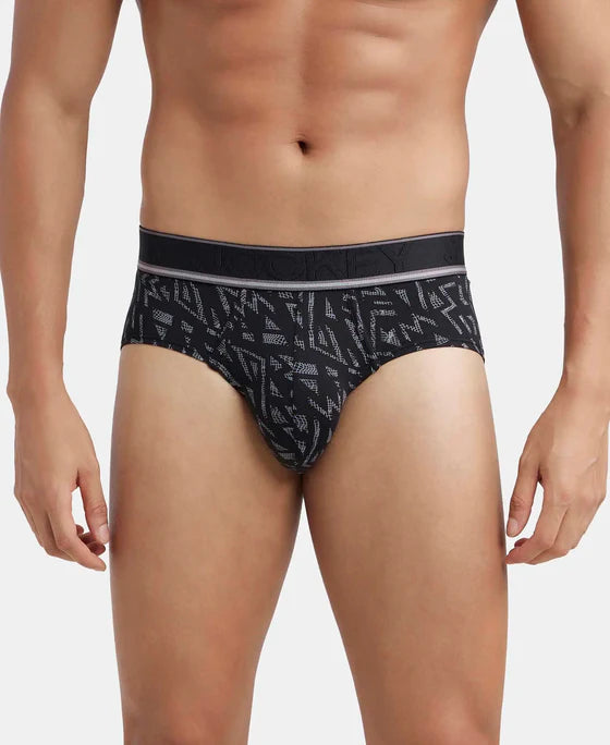 Tencel Micro Modal Elastane Stretch Printed Brief with Natural StayFresh Properties - Black