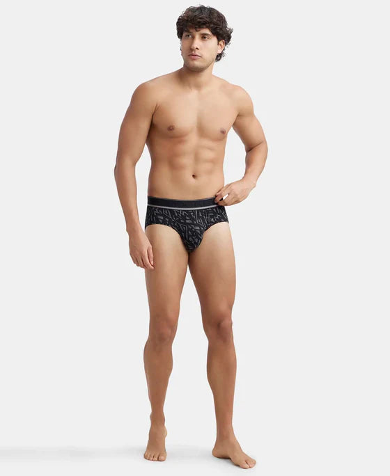 Tencel Micro Modal Elastane Stretch Printed Brief with Natural StayFresh Properties - Black