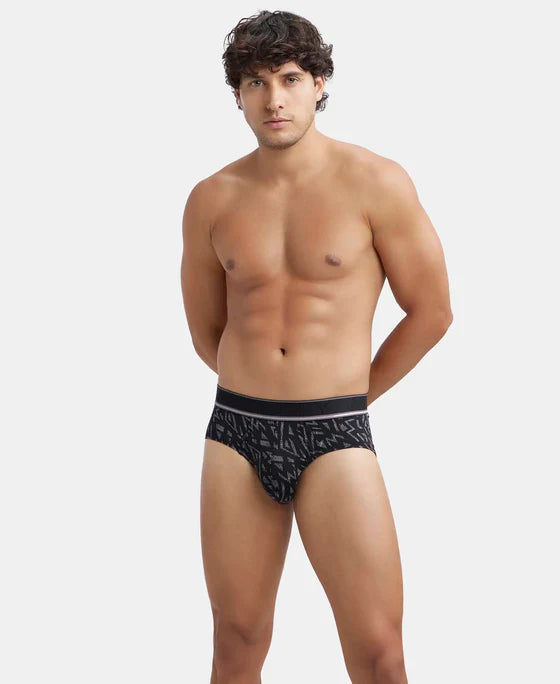 Tencel Micro Modal Elastane Stretch Printed Brief with Natural StayFresh Properties - Black