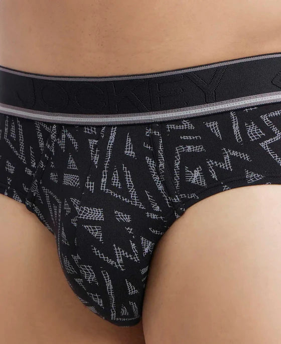 Tencel Micro Modal Elastane Stretch Printed Brief with Natural StayFresh Properties - Black