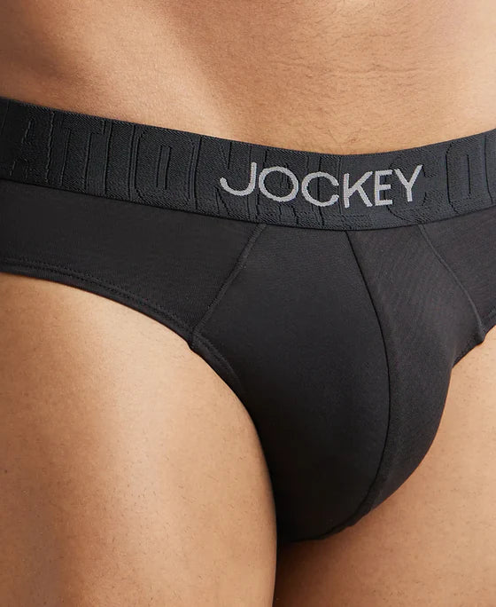 Supima Cotton Elastane Stretch Solid Brief with Ultrasoft Waistband - Black