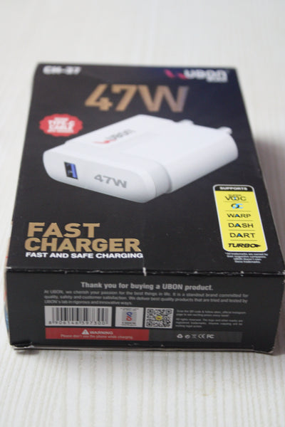 UBON 47W Super Fast Wall Charger – VOOC / Warp / Dash / Dart / Turbo Charge Supported | Dual Port | Universal Compatibility