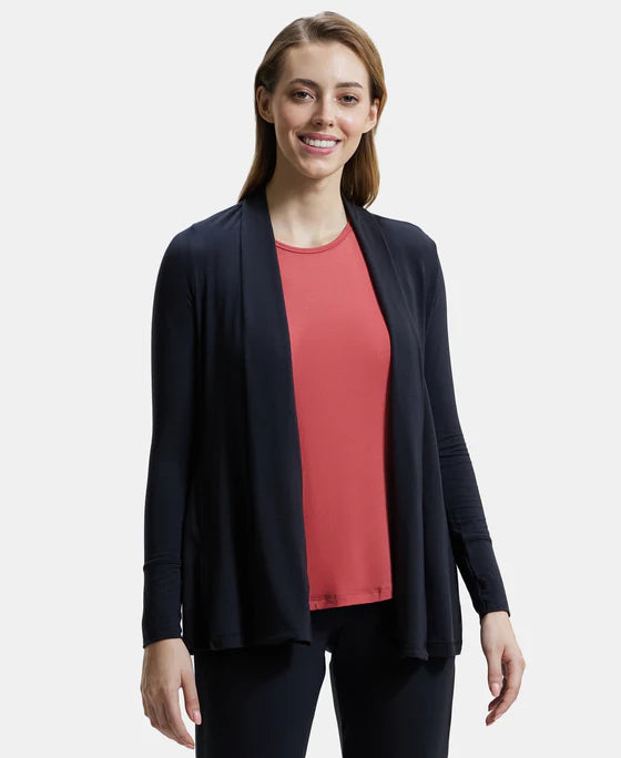 Environment Friendly Lyocell Elastane Stretch Relaxed Fit Full Sleeve Shrug - Black