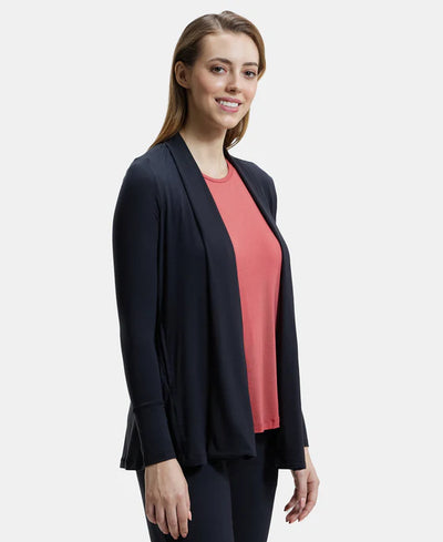 Environment Friendly Lyocell Elastane Stretch Relaxed Fit Full Sleeve Shrug - Black