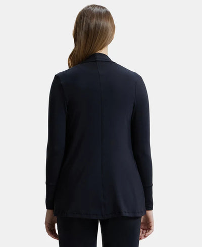 Environment Friendly Lyocell Elastane Stretch Relaxed Fit Full Sleeve Shrug - Black