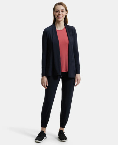 Environment Friendly Lyocell Elastane Stretch Relaxed Fit Full Sleeve Shrug - Black