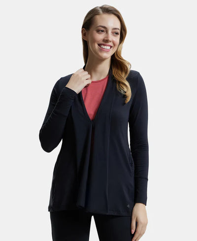 Environment Friendly Lyocell Elastane Stretch Relaxed Fit Full Sleeve Shrug - Black