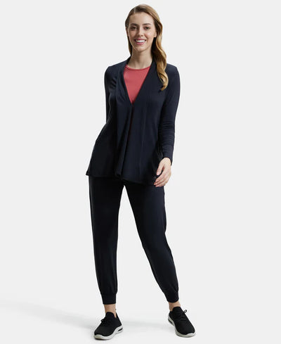 Environment Friendly Lyocell Elastane Stretch Relaxed Fit Full Sleeve Shrug - Black