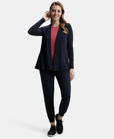 Environment Friendly Lyocell Elastane Stretch Relaxed Fit Full Sleeve Shrug - Black