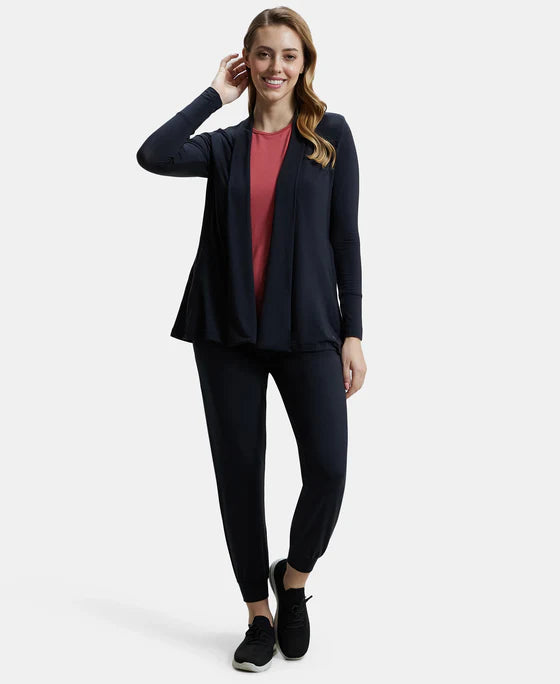 Environment Friendly Lyocell Elastane Stretch Relaxed Fit Full Sleeve Shrug - Black