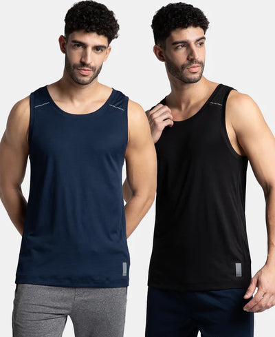 Pack of 2 Lightweight Microfiber Solid Tank Top with Breathable Mesh - White & Navy