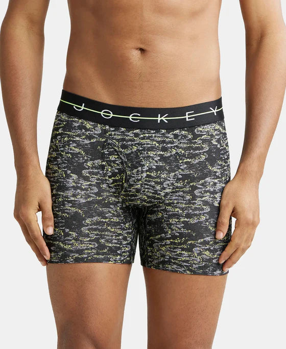 Super Combed Cotton Elastane Stretch Printed Boxer Brief with Ultrasoft Waistband - Black & White
