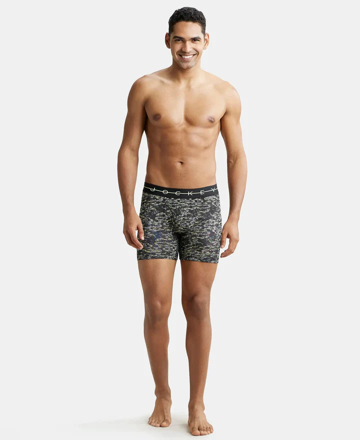 Super Combed Cotton Elastane Stretch Printed Boxer Brief with Ultrasoft Waistband - Black & White