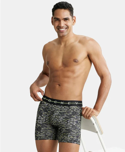 Super Combed Cotton Elastane Stretch Printed Boxer Brief with Ultrasoft Waistband - Black & White