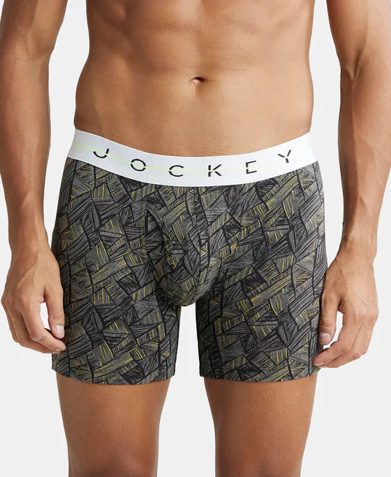 Super Combed Cotton Elastane Stretch Printed Boxer Brief with Ultrasoft Waistband - Black & White