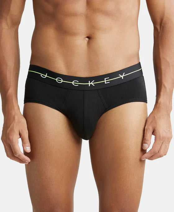 Super Combed Cotton Elastane Stretch Solid Brief with Ultrasoft Waistband - Black