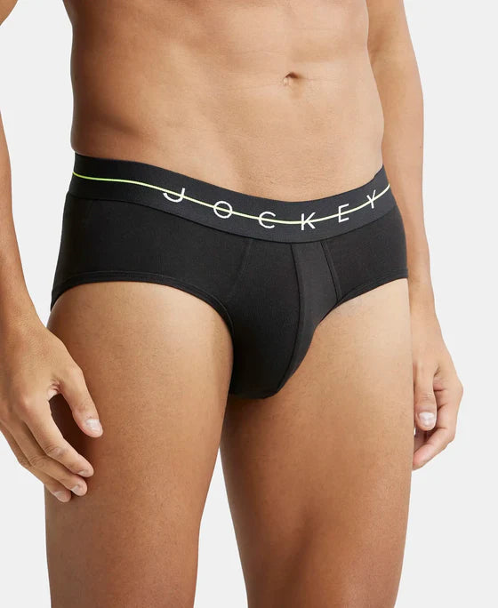 Super Combed Cotton Elastane Stretch Solid Brief with Ultrasoft Waistband - Black