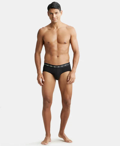 Super Combed Cotton Elastane Stretch Solid Brief with Ultrasoft Waistband - Black