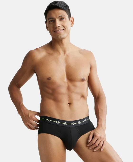 Super Combed Cotton Elastane Stretch Solid Brief with Ultrasoft Waistband - Black